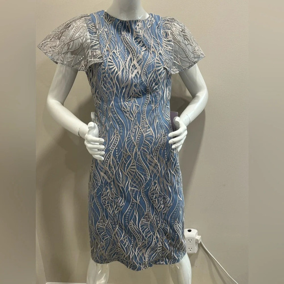 JS Collections Women's Meadow Cocktail Dress color denim bark Sz : 4 - Picture 6 of 14